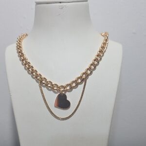 14k Rose Gold Plated Heart Layered Chain Necklace - Women Jewelry